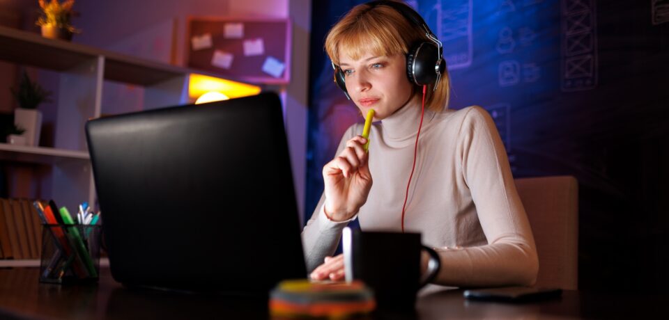 Female web designer working overtime