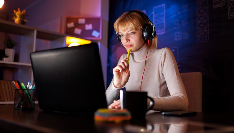 Female web designer working overtime